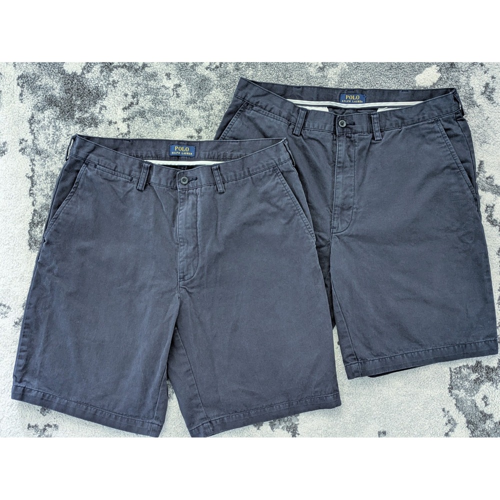 Polo Ralph Lauren Mens Chino Shorts 34/35 Navy Blue Relaxed Fit‎ 10" Flat Front